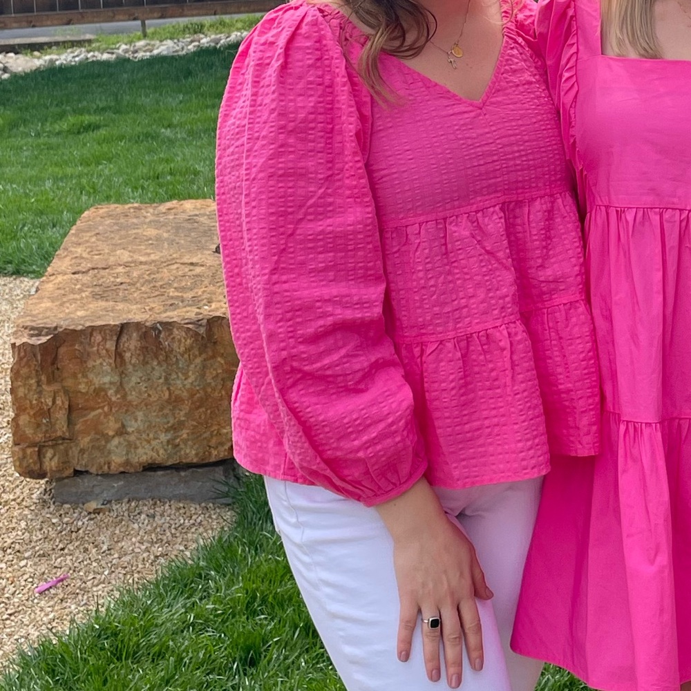 Old Navy Pink Puff Sleeve Ruffled Blouse